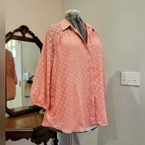 NWT 1X or 2X Pink Foiled Jacquard Chiffon Blouse